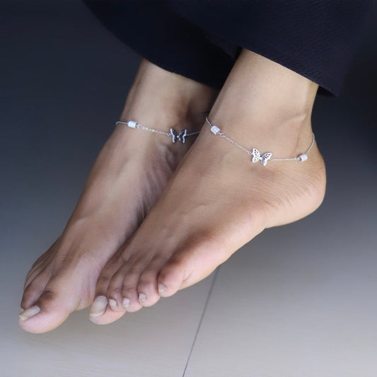 Butterfly Charm Silver Anklet