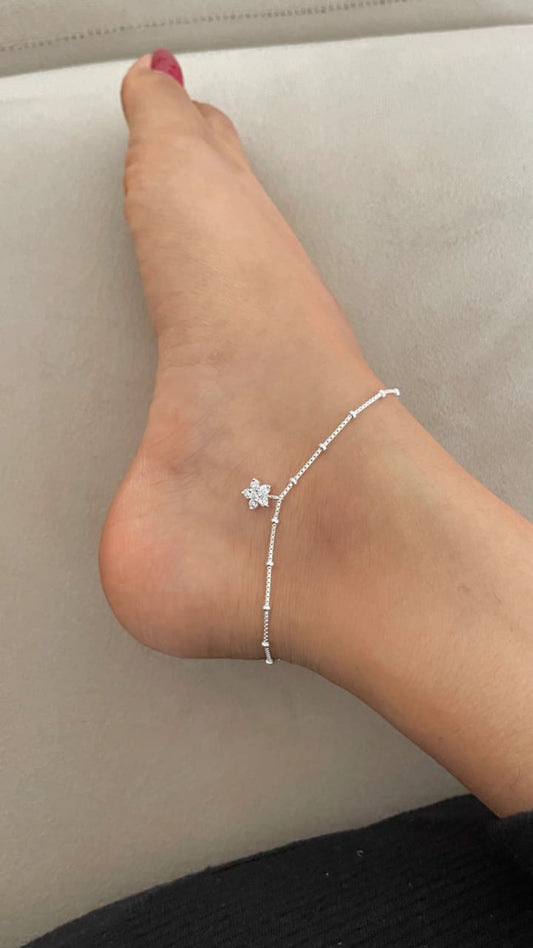 Starlight Blossom Silver Anklet