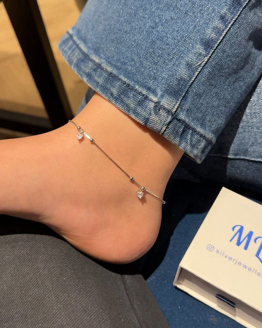 Heart Charm Silver Anklet