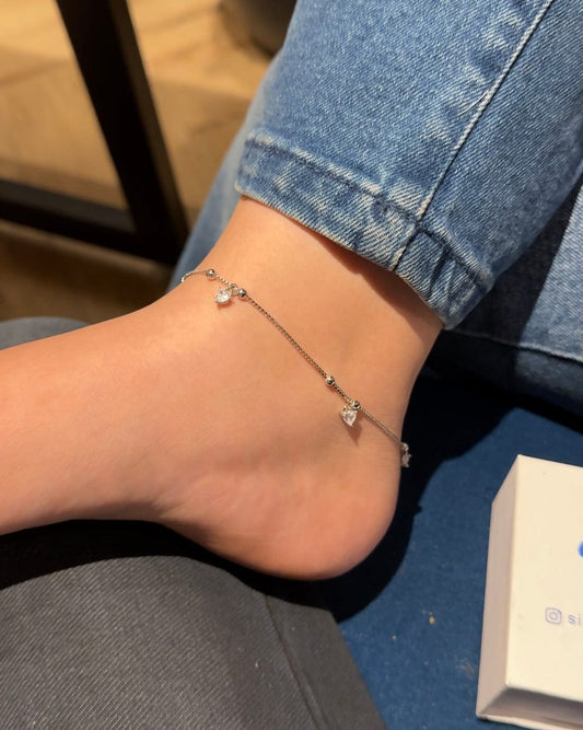 Heart Charm Silver Anklet
