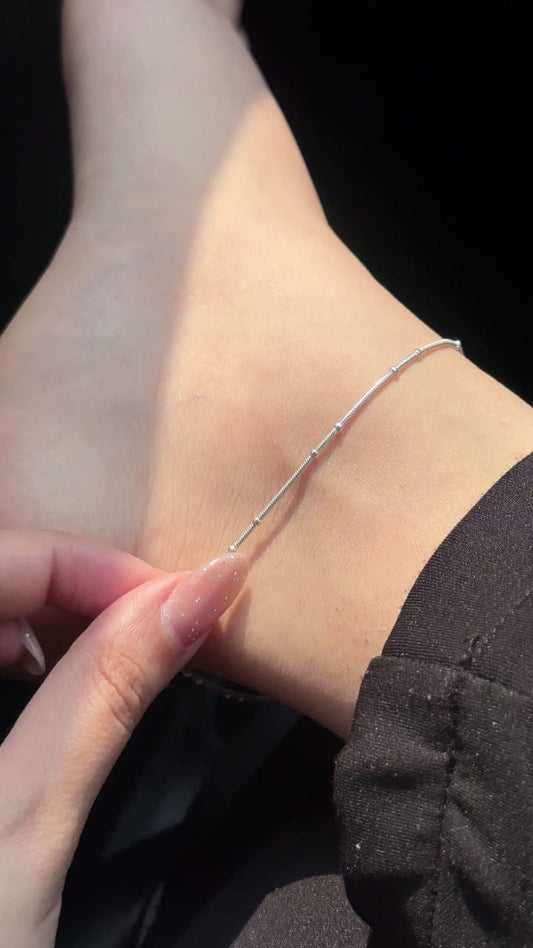 Delicate Beaded Silver Anklet