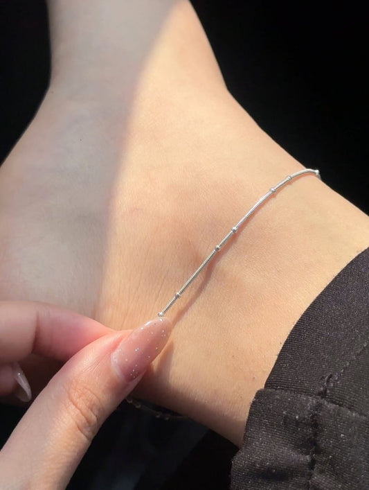 Delicate Beaded Silver Anklet