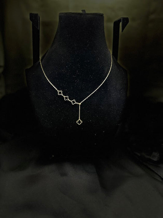 Golden Fleur – Layered Clover Drop Necklace
